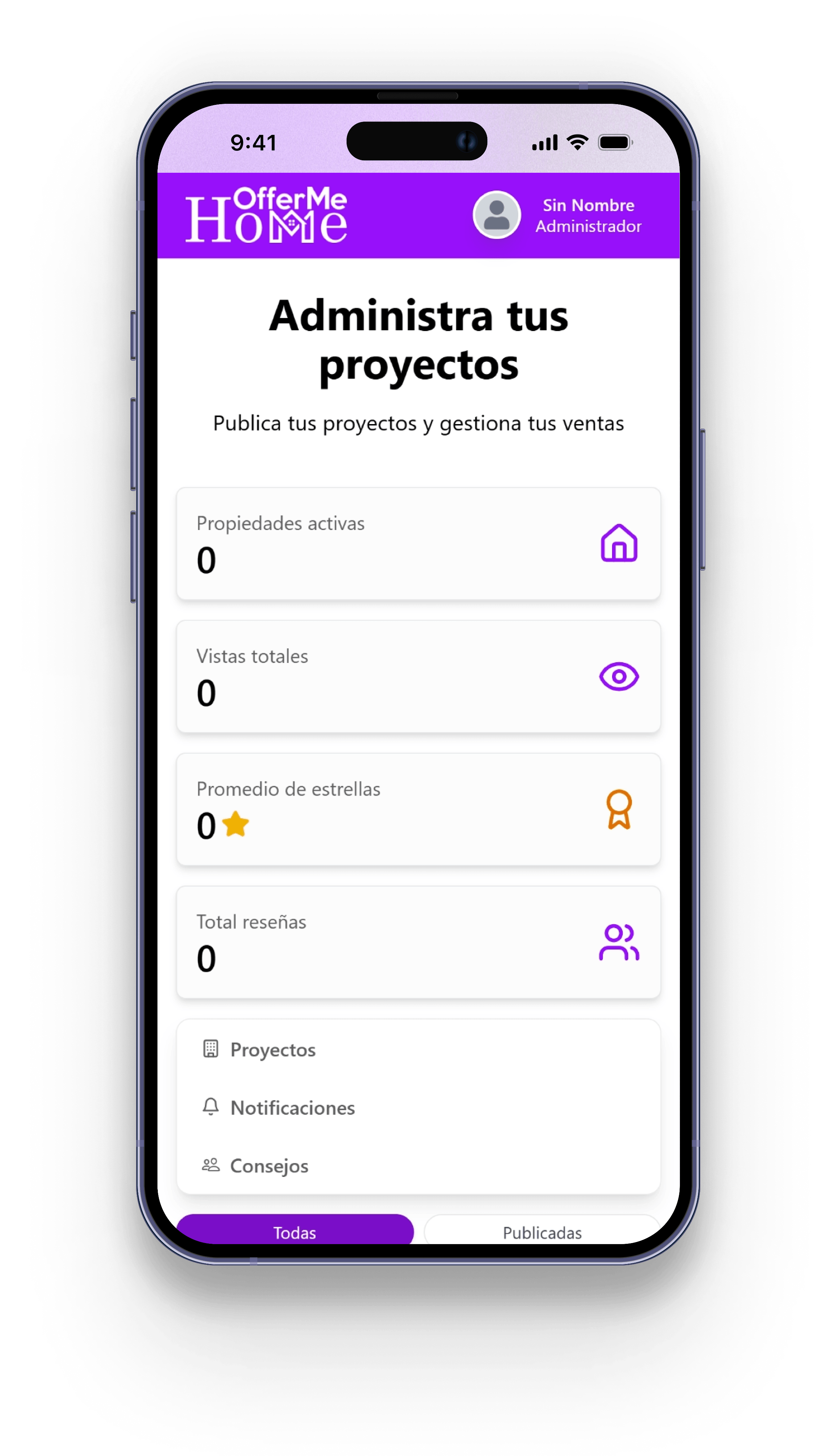 Vista previa del dashboard móvil