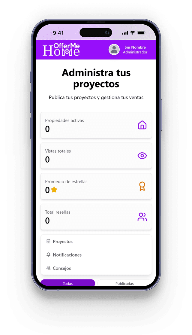 Vista previa del dashboard móvil