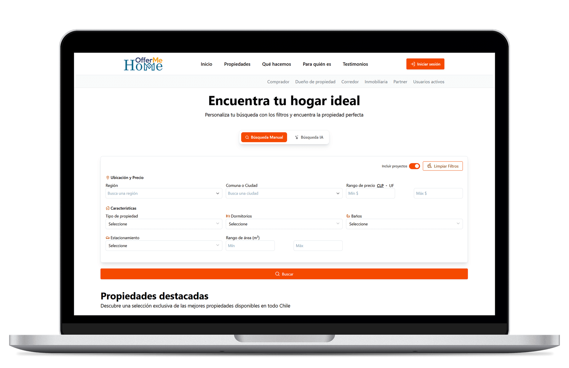 Vista previa de la plataforma OfferMe